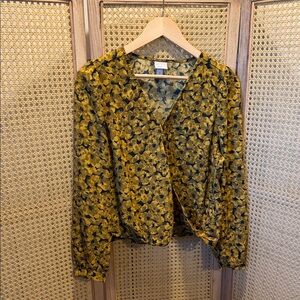 A New Day Floral Wrap Blouse - Mustard and Black
